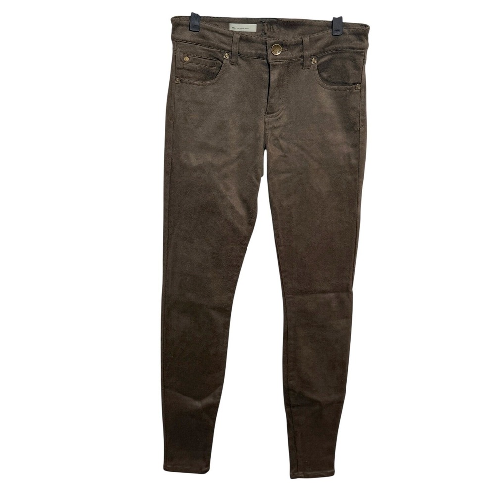 KUT from the Kloth Mia Toothpick Skinny Pants Womens 2 Olive Brown Faux Suede
